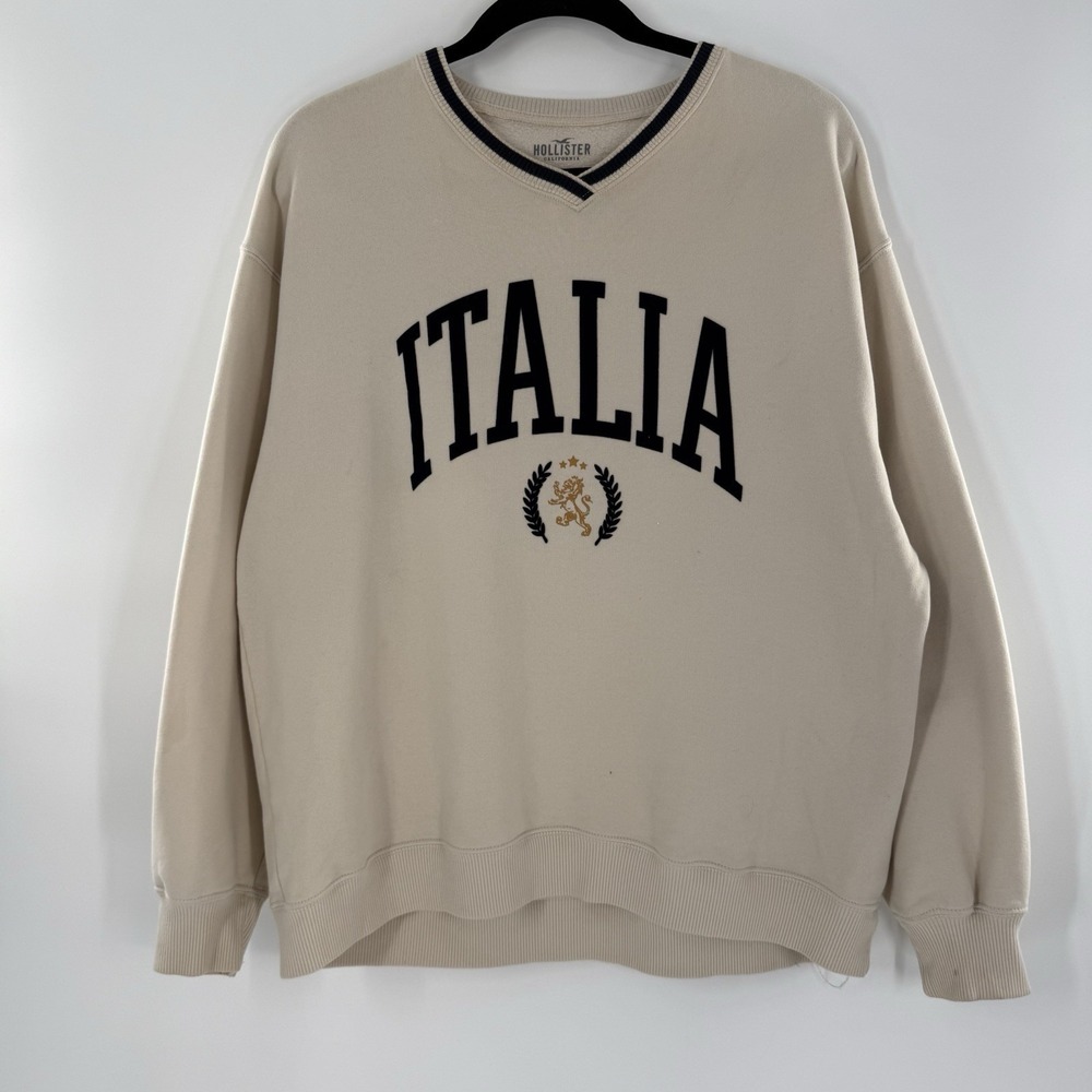 Hollister Women's Medium Italia Sweatshirt V Neck Beige Y2K